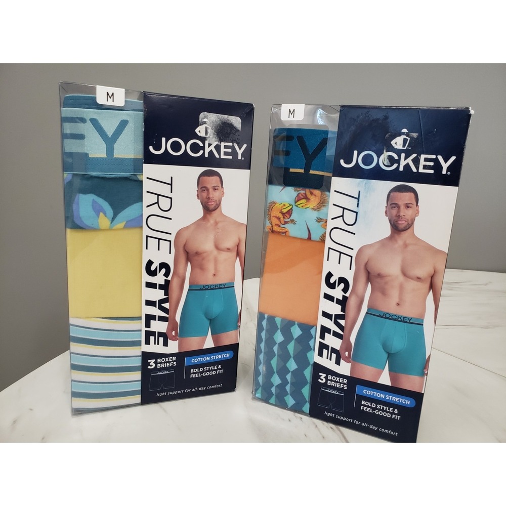 NEW 6 PAIR - 3-pack NEW Jockey True Style Cotton Stretch BOXER BRIEF Size MEDIUM
